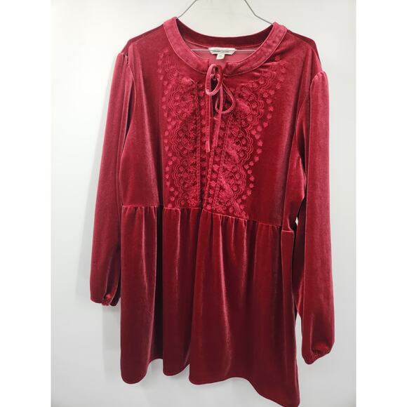 Pioneer Woman Red Velvet Long Sleeve Top Womens Size XXL - Picture 1 of 4